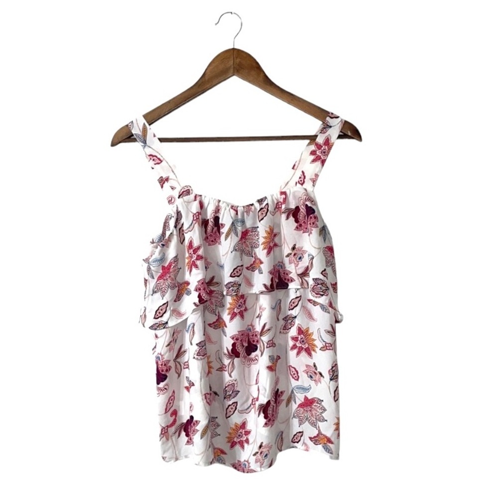 Loft Pink White Floral Tank Top Casual Summer Spring Layering Women Size Small